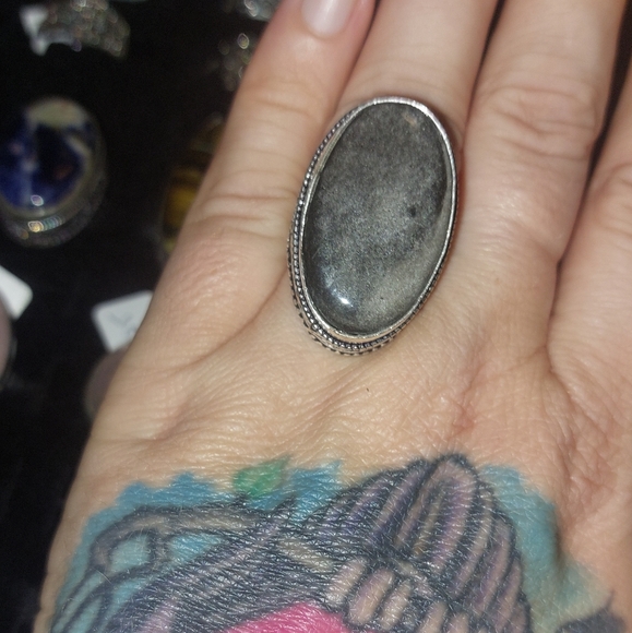 Silver Sheen Obsidian Ring Size 6.5 - Picture 5 of 7